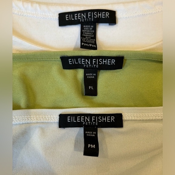 EILEEN FISHER TOPS LOT OF 2 SILK GREEN SHORT SLEEVE 1 VISCOSE CREAM LONG SLEEVE - Picture 2 of 12